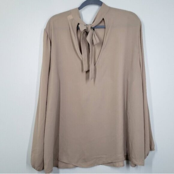 Torrid Georgette Mock Neck Blouse Taupe Size 3X Long Sleeve Work Wear St… - Picture 3 of 13